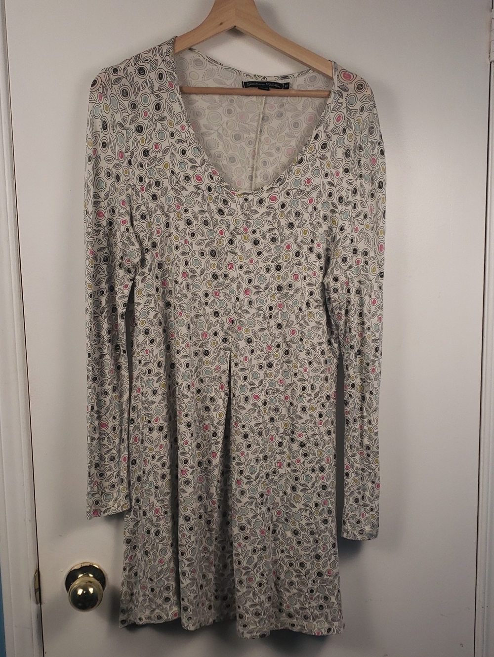 Gudrun Sjoden Long Sleeve Scoop Neck Printed Dress in Cream Medium